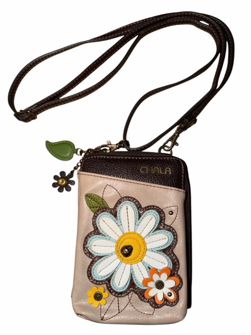Chala Daisy Crossbody Wallet Bag with Multicolor Floral Appliqué